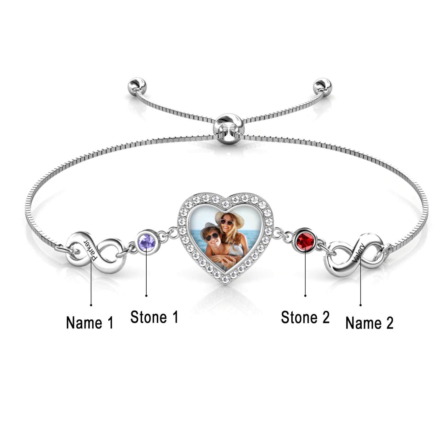 Photo Bracelet with Birthstone | Photo Charm Bracelet with Picture Inside