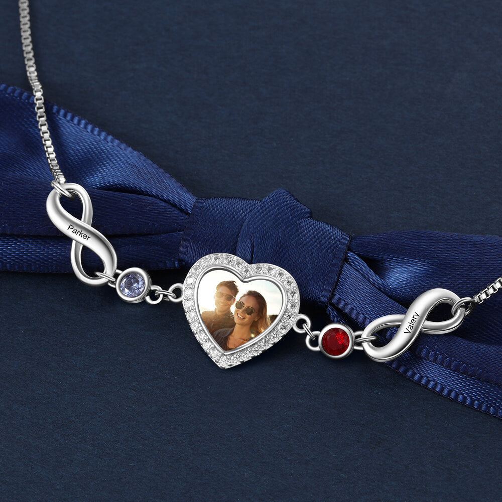 Photo Bracelet with Birthstone | Photo Charm Bracelet with Picture Inside