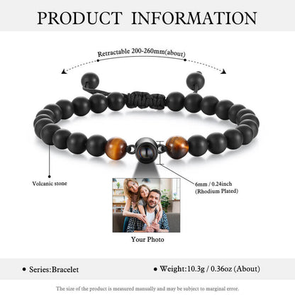 Photo Projection Bracelet with Picture Inside Volcanic Stone Beads