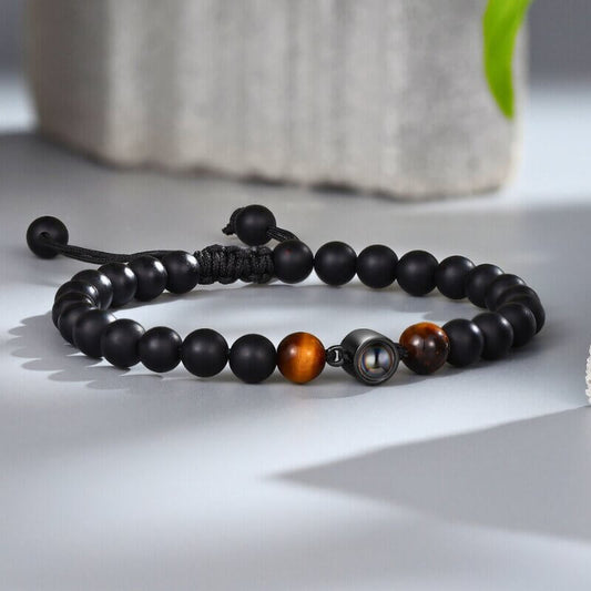 Photo Projection Bracelet with Picture Inside Volcanic Stone Beads