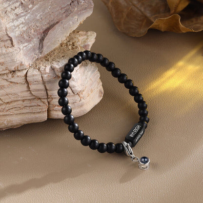 Projection Volcanic Stone Bracelet with Picture Inside | Engraved Name Bar Photo Bracelet