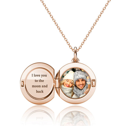 Round Photo Locket Necklace with Picture Inside - Rose Gold