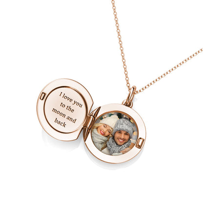 Round Photo Locket Necklace with Picture Inside - Rose Gold