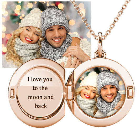 Round Photo Locket Necklace with Picture Inside - Rose Gold