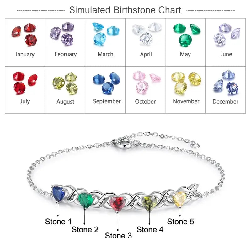 Personalized 2-7 Birthstone Bracelet with Engraved Names | 3 Colours