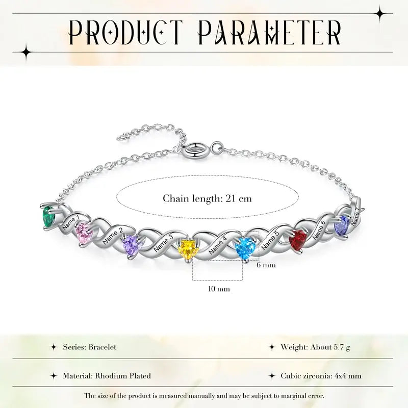 Personalized 2-7 Birthstone Bracelet with Engraved Names | 3 Colours