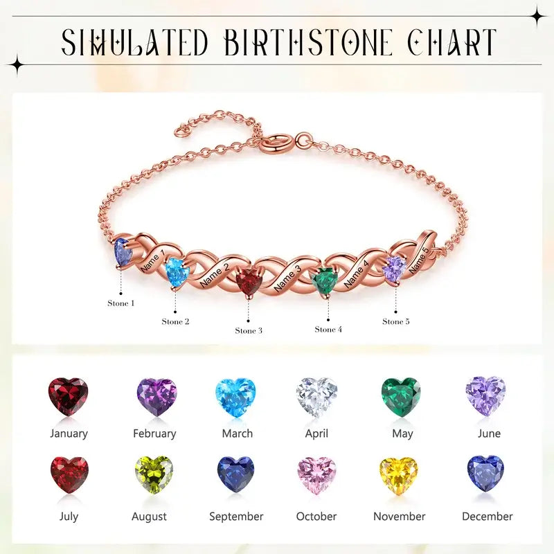 Personalized 2-7 Birthstone Bracelet with Engraved Names | 3 Colours