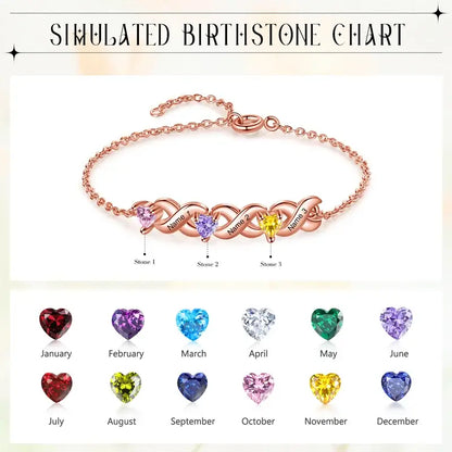 Personalized 2-7 Birthstone Bracelet with Engraved Names | 3 Colours