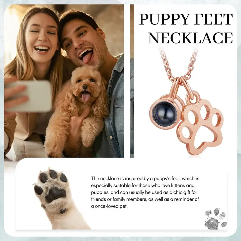 Personalized Paw Photo Pendant Projection Necklace with Photo Inside