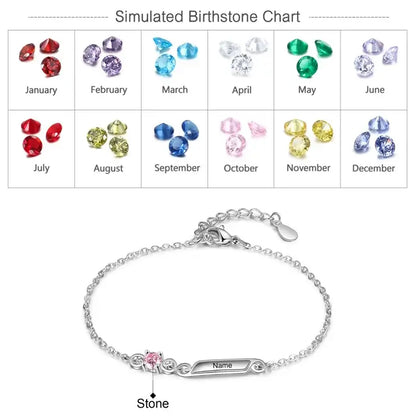 Engraved Name Bracelet | Personalized Birthstone Bracelet | Up to 5 Name and Birthstones