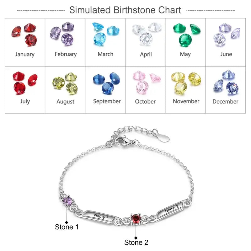 Engraved Name Bracelet | Personalized Birthstone Bracelet | Up to 5 Name and Birthstones