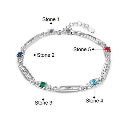 Engraved Name Bracelet | Personalized Birthstone Bracelet | Up to 5 Name and Birthstones