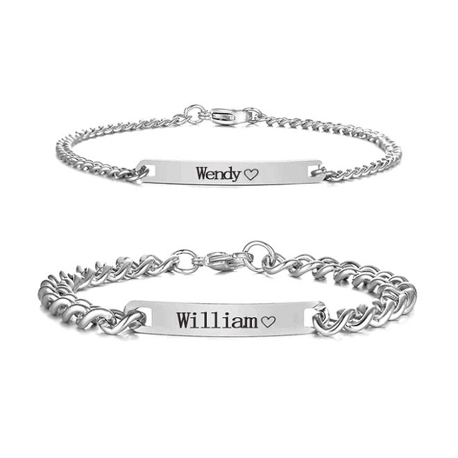 Personalized Engraved Couple Bracelet - W/Rose Box