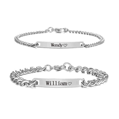 Personalized Engraved Couple Bracelet - W/Rose Box