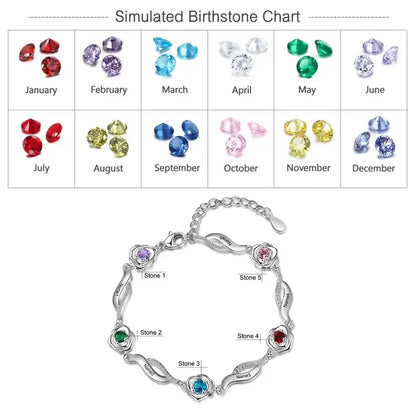 Personalized Flower Charm Birthstone Bracelet | Engraved Name Bracelet