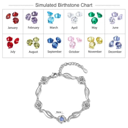 Personalized Flower Charm Birthstone Bracelet | Engraved Name Bracelet