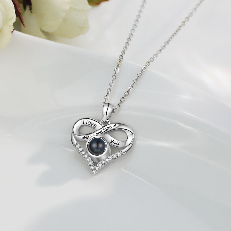 Personalized Heart Photo Projection Necklace with Engraving, Heart Necklace with Picture Inside