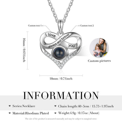 Personalized Heart Photo Projection Necklace with Engraving, Heart Necklace with Picture Inside