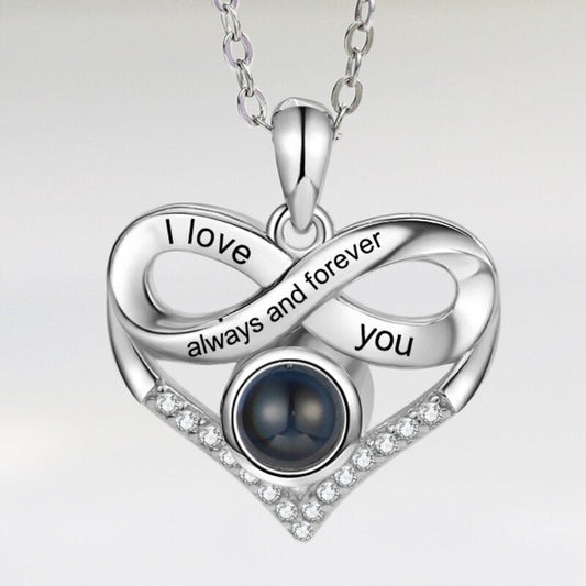 Personalized Heart Photo Projection Necklace with Engraving, Heart Necklace with Picture Inside