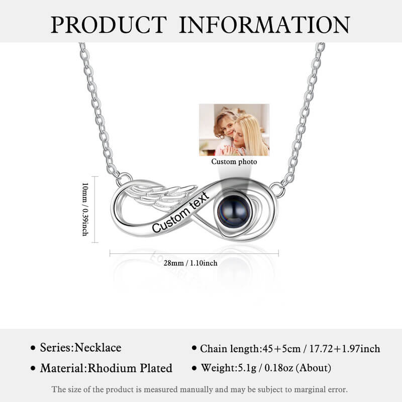 Personalized Infinity Photo Projection Necklace with Engraving, Infinity Necklace with Photo Inside