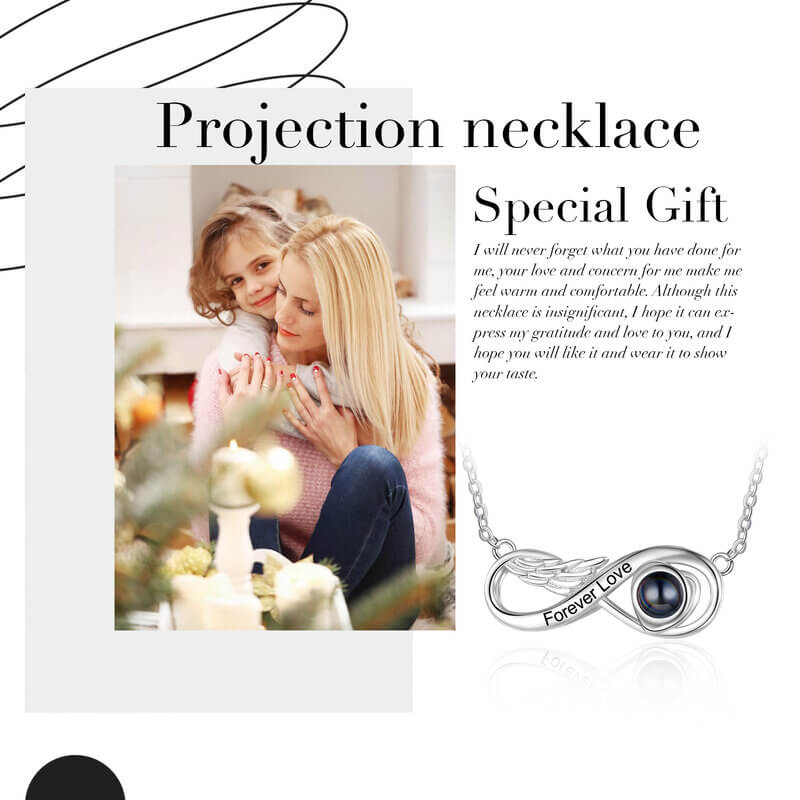 Personalized Infinity Photo Projection Necklace with Engraving, Infinity Necklace with Photo Inside