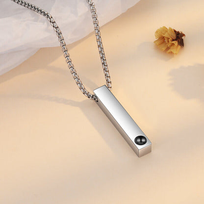 Personalized Photo Projection Bar Pendant Necklace with Picture Inside