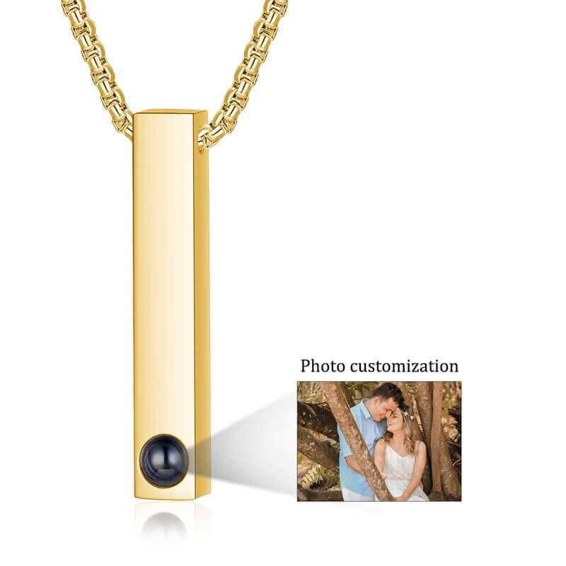 Personalized Photo Projection Bar Pendant Necklace with Picture Inside