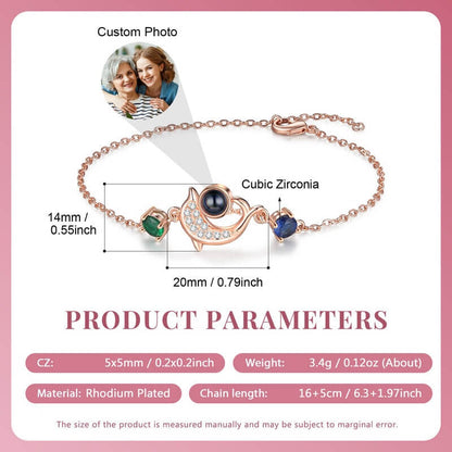 Bracelet with Photo Inside - Personalized Photo Projection Bracelet with Two Birthstones