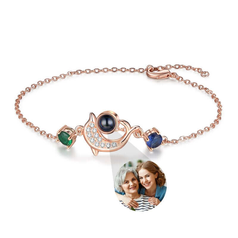 Bracelet with Photo Inside - Personalized Photo Projection Bracelet with Two Birthstones