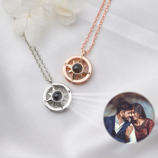 Personalized Photo Projection Necklace Direction Compass