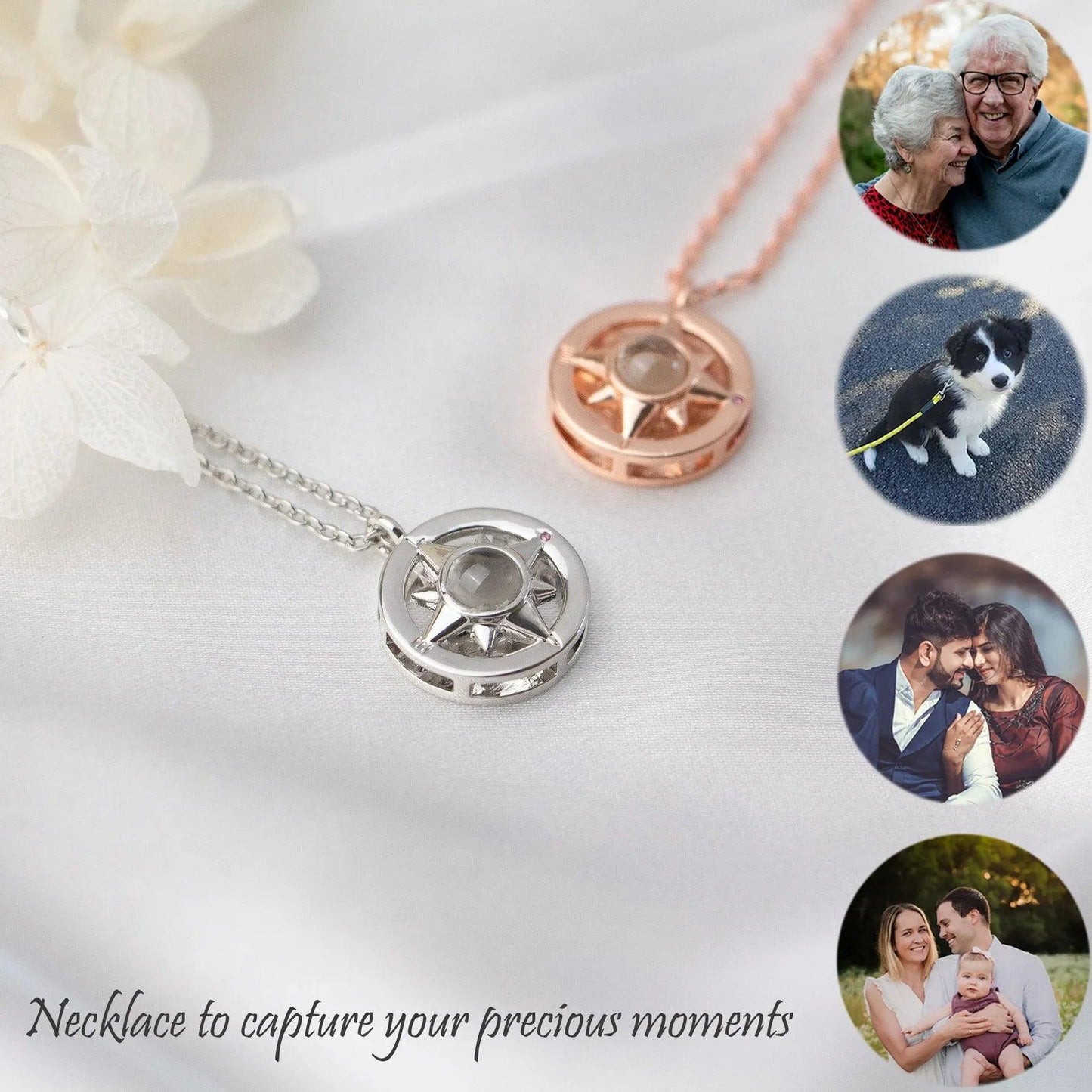 Personalized Photo Projection Necklace Direction Compass