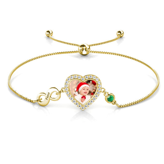 Photo Bracelet with Birthstone | Photo Charm Bracelet with Picture Inside