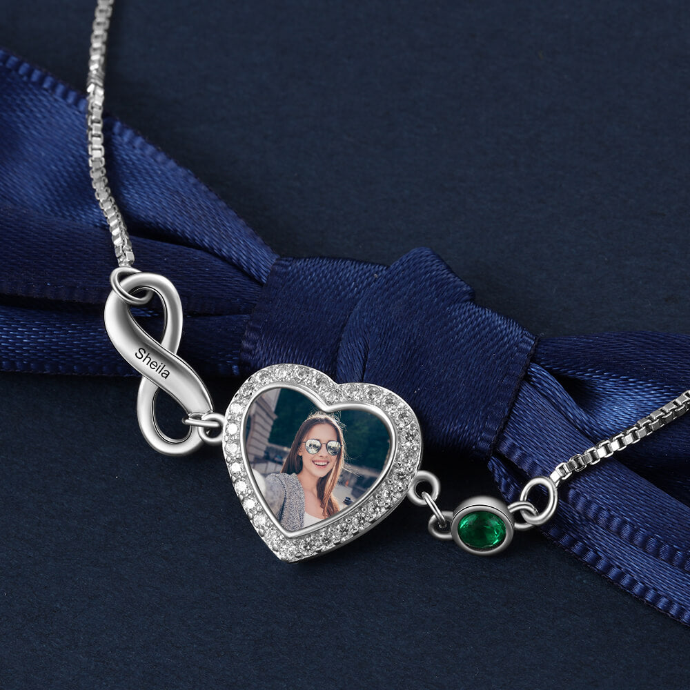 Photo Bracelet with Birthstone | Photo Charm Bracelet with Picture Inside