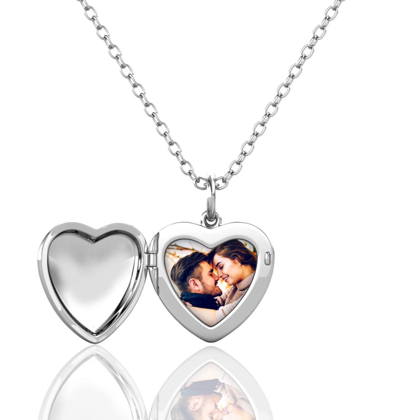 Heart Photo Locket Necklace with Picture Inside - Silver