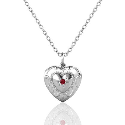 Heart Photo Locket Necklace with Picture Inside - Silver