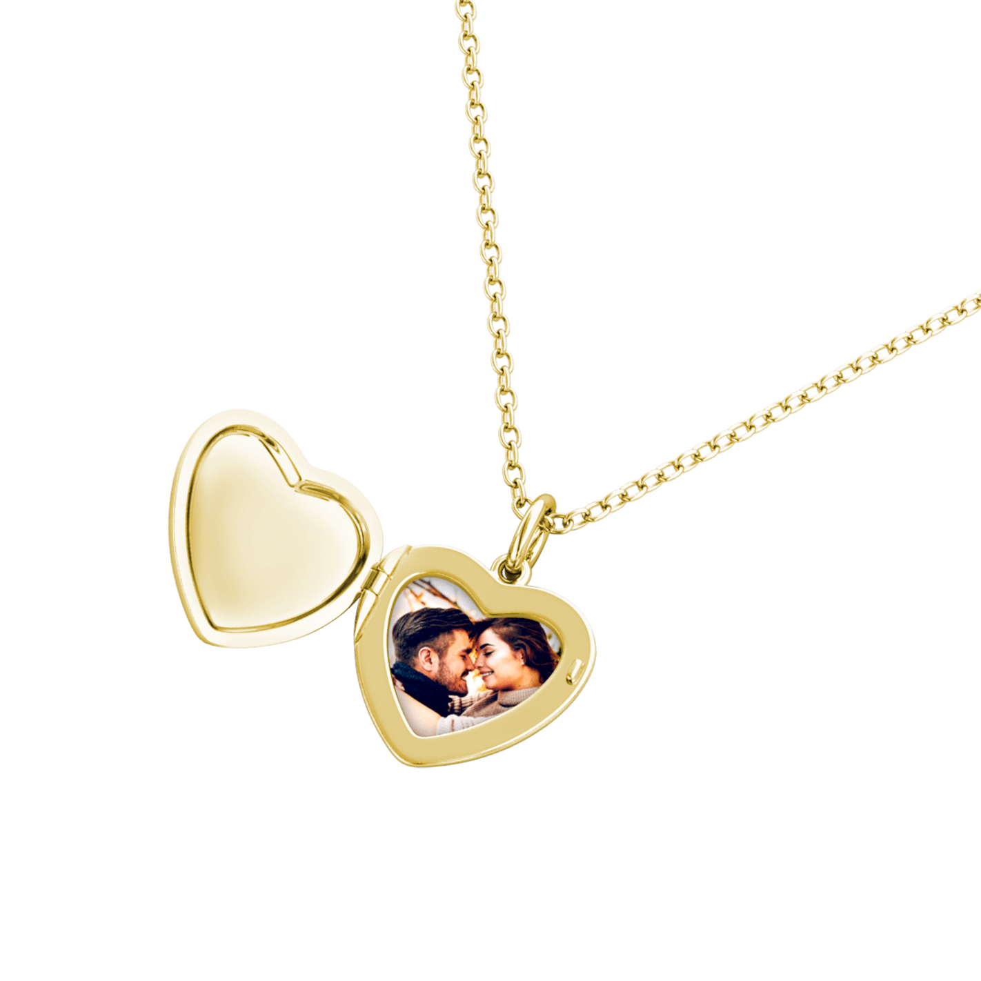 Heart Photo Locket Necklace with Picture Inside - Gold