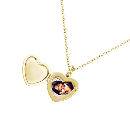 Heart Photo Locket Necklace with Picture Inside - Gold