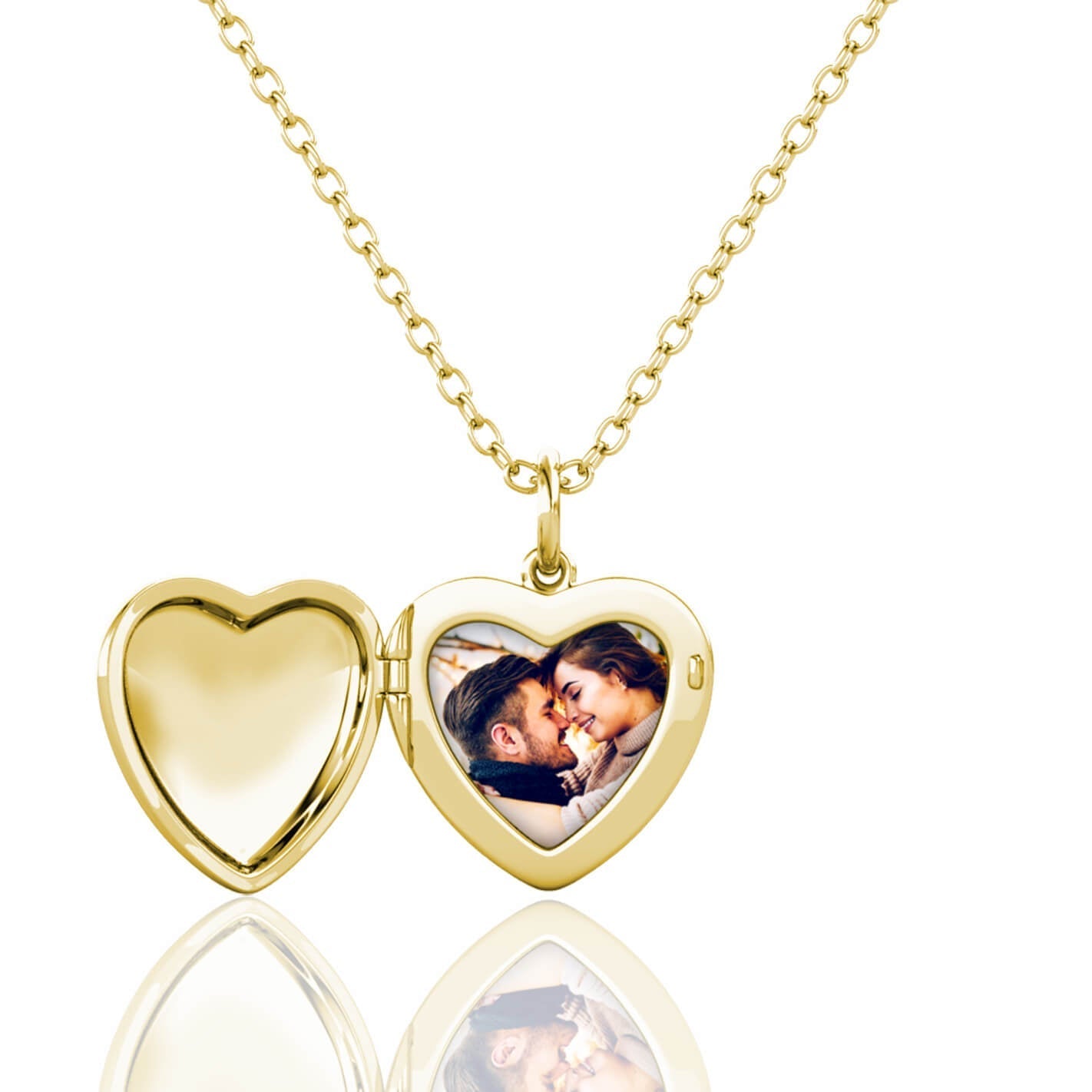 Heart Photo Locket Necklace with Picture Inside - Gold