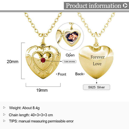 Heart Photo Locket Necklace with Picture Inside - Gold