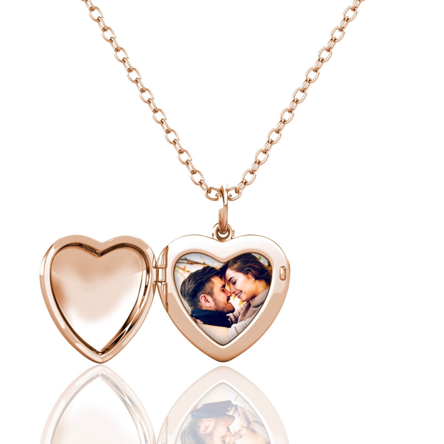 Heart Photo Locket Necklace with Picture Inside - Rose Gold