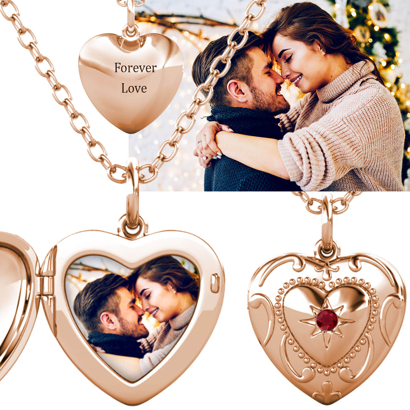 Heart Photo Locket Necklace with Picture Inside - Rose Gold