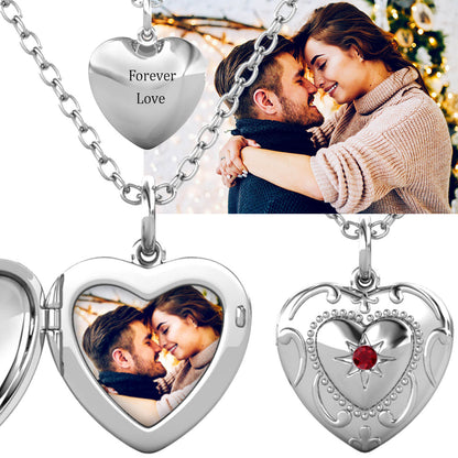 Heart Photo Locket Necklace with Picture Inside - Silver