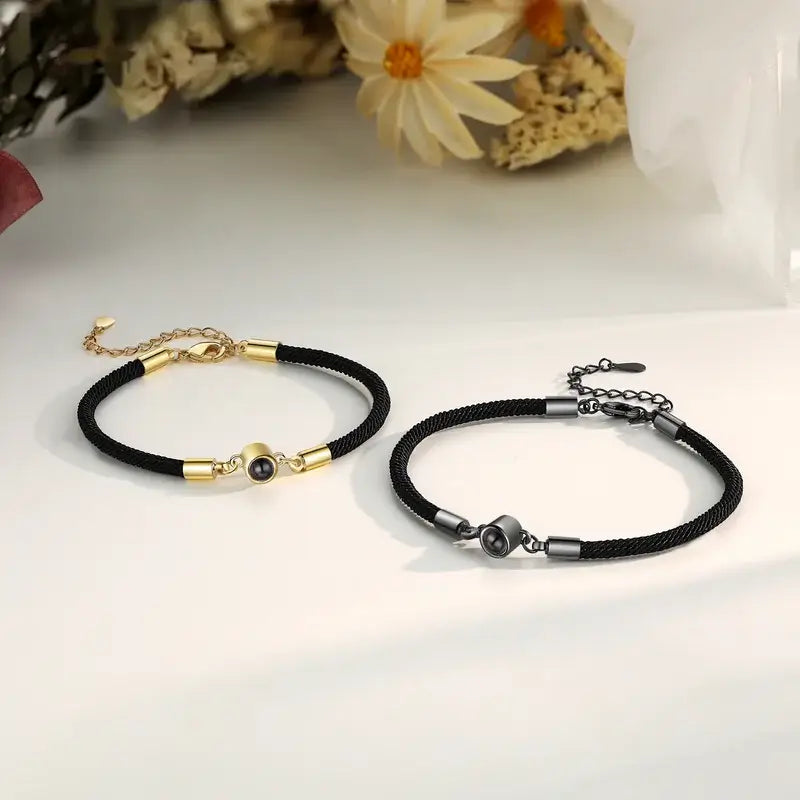 Photo Projection Couple Bracelet with Picture Inside | Memory Bracelet for Couples