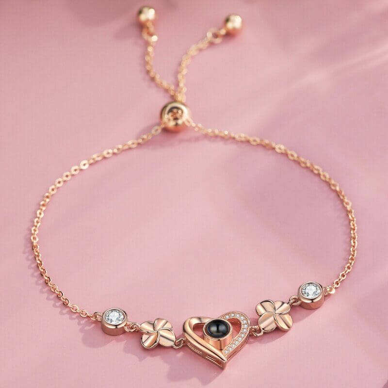 Bracelet with Picture Inside - Photo Projection Heart Bracelet Rose Gold