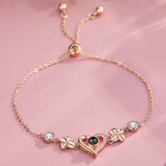 Bracelet with Picture Inside - Photo Projection Heart Bracelet Rose Gold