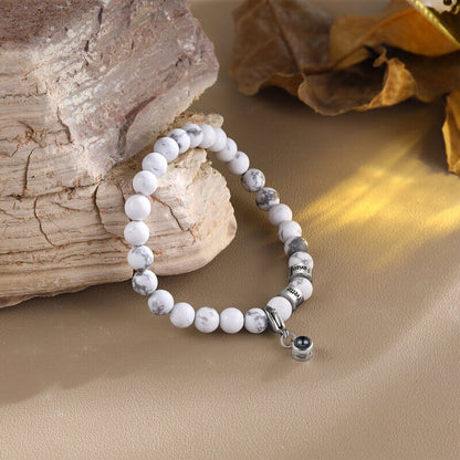 Photo Projection Magnesite Stone Bracelet with Picture Inside - Engraved Beads Bracelet