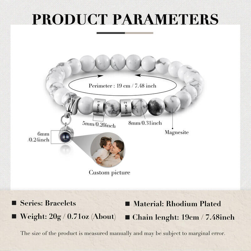 Photo Projection Magnesite Stone Bracelet with Picture Inside - Engraved Beads Bracelet