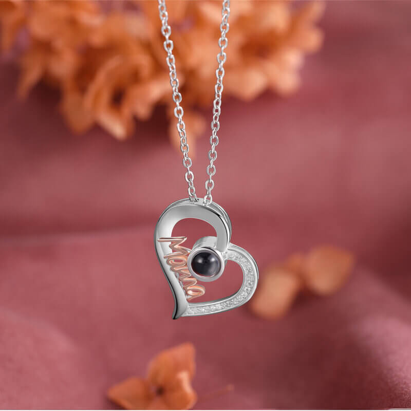 Necklace with Picture Inside, Mama Photo Projection Necklace, Heart-Shaped Mother's Necklace