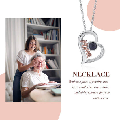 Necklace with Picture Inside, Mama Photo Projection Necklace, Heart-Shaped Mother's Necklace