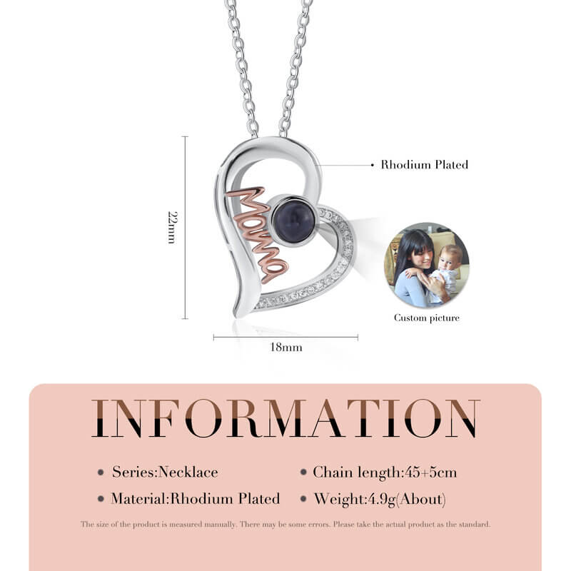 Necklace with Picture Inside, Mama Photo Projection Necklace, Heart-Shaped Mother's Necklace